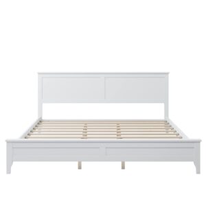 LZ LEISURE ZONE Modern Style Solid Wood King Size Platform Bed with Headboard/Footboard/Wood Bed Frame and Solid Wood Center Support Legs, No Box Spring Needed, White