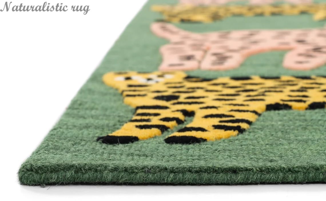 Handmade Catwalk Rug Woolen Animal Print & Thick Green Carpet Area Rug Living Room Bedroom for Kids Room (Green, 6x6' Round)