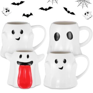 Didaey 4 Pcs 14 oz Halloween Ceramic Ghost Mug Spooky Halloween Mug Novelty Halloween Coffee Mug for Halloween Decor Gifts Coffee Lover, 3 Styles