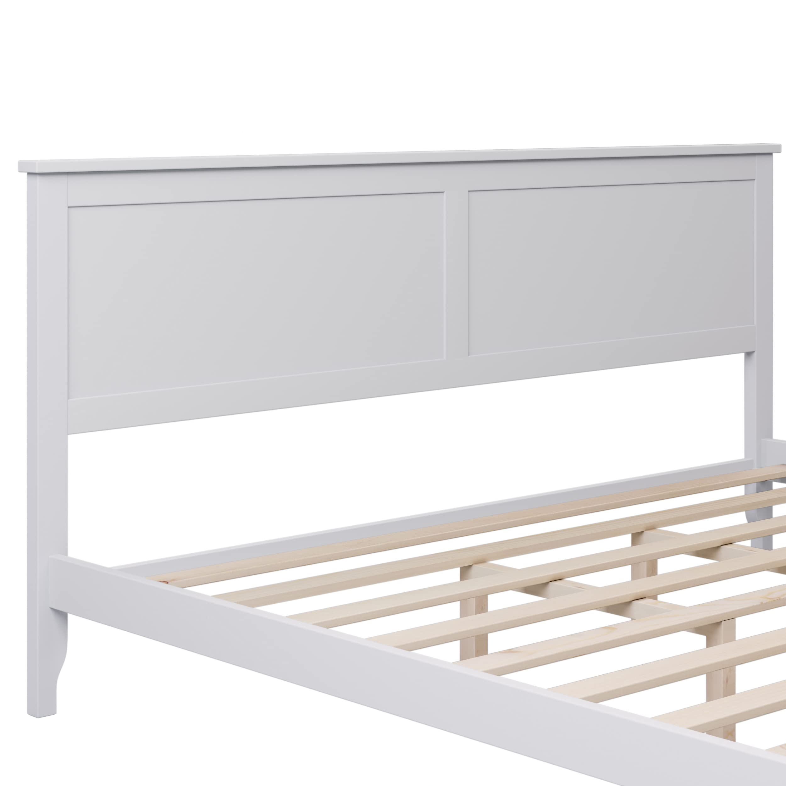 LZ LEISURE ZONE Modern Style Solid Wood King Size Platform Bed with Headboard/Footboard/Wood Bed Frame and Solid Wood Center Support Legs, No Box Spring Needed, White