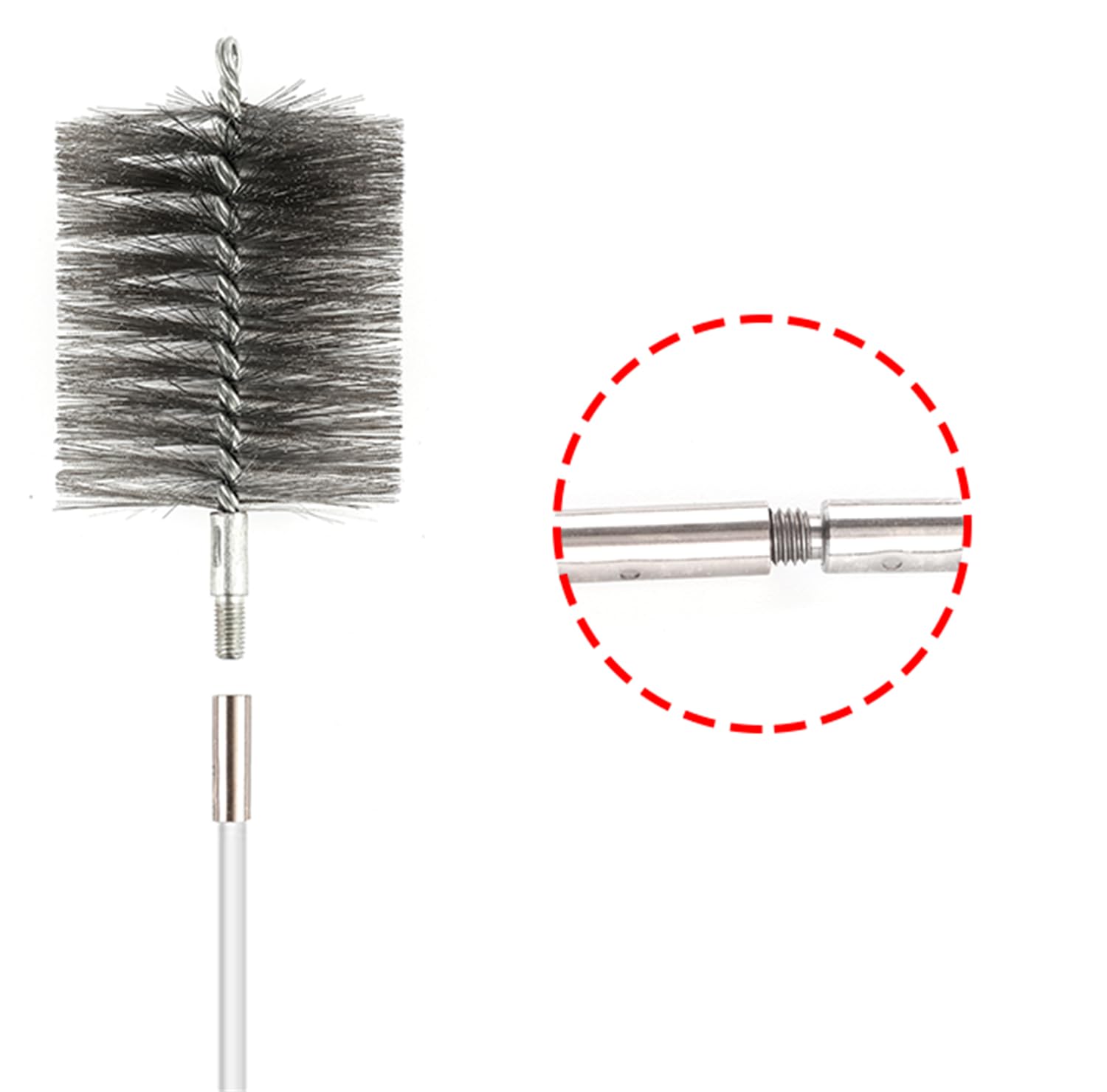 50-inch Long Tent Wood Burning Stove Pipe Cleaning Brush with Stainless Steel Bristles, and Chimney Cleaning Wire Brush with 4 Flexible Rods, 3.5'' Brush Heads