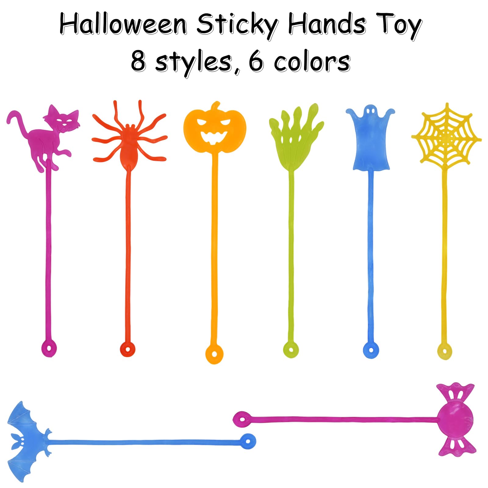 Howzcci 32 Pack Halloween Sticky Hands Toys Spider Web Cat Bat Pumpkin Candy Ghost Sticky Stretchy Toys for Kids Girls Boys Halloween Goodie Bags Fillers Halloween Party Favors Treat Bag Gifts