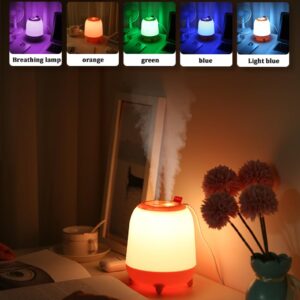 Humidifiers for Bedroom with Nightlight, Ultrasonic Cool Mist Humidifier Top Fill, Quiet Baby Air Humidifier with Night Light 5 Colors, Single/Double hole spray, Auto Shut-Off, 1.5L(Orange)