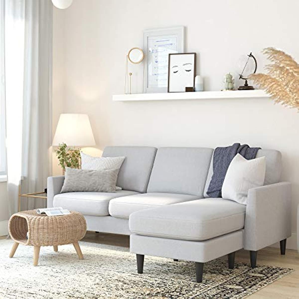 FANCUF Sofa Sectional, Light Gray Linen，Sectional Sofa L Shape Couch with Wide Chaise Lounge