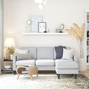 FANCUF Sofa Sectional, Light Gray Linen，Sectional Sofa L Shape Couch with Wide Chaise Lounge