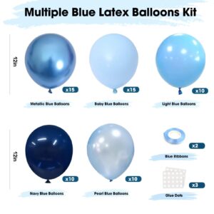 OHugs Blue Balloons Set of 65pcs Includes 12 Inch Navy Blue, Baby Blue, Metallic Blue, Pearl Blue Party Balloons for Birthday, Baby Shower, Engagement, Wedding, Gender Reveal, Party Decorations