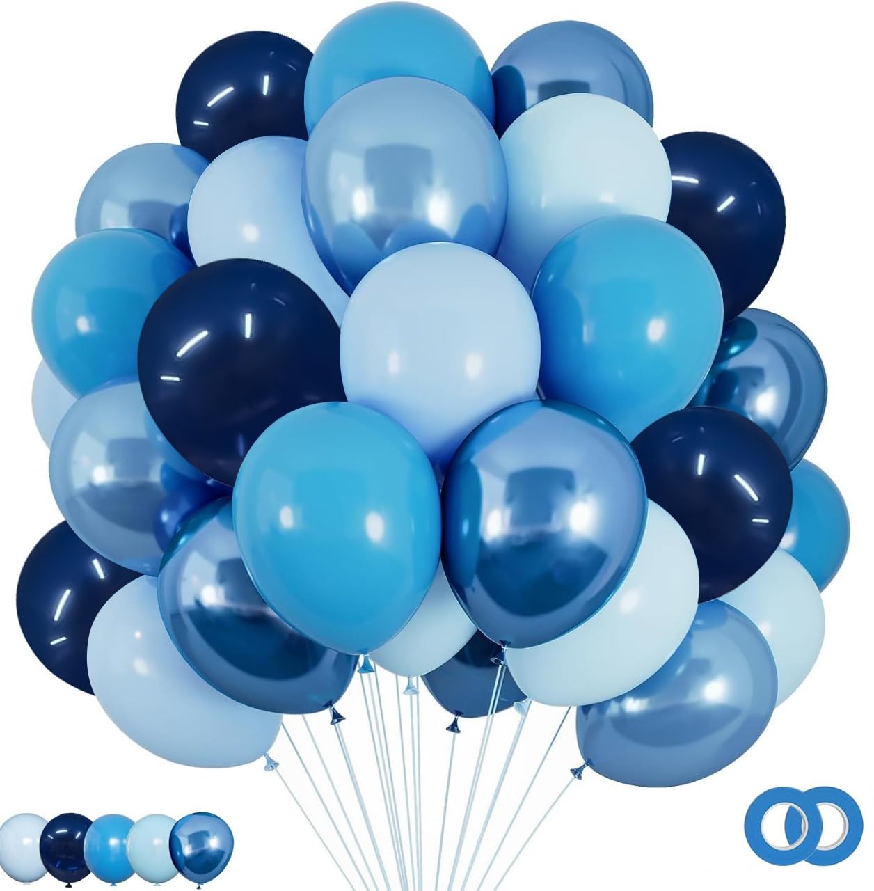 OHugs Blue Balloons Set of 65pcs Includes 12 Inch Navy Blue, Baby Blue, Metallic Blue, Pearl Blue Party Balloons for Birthday, Baby Shower, Engagement, Wedding, Gender Reveal, Party Decorations