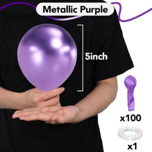 Metallic Purple Balloons, 100 Packs 5 Inches Chrome Purple Latex Balloons Small Purple Balloons Purple Party Decoration for Girls Women Birthday Baby Shower Wedding Graduation Butterfly Theme Party