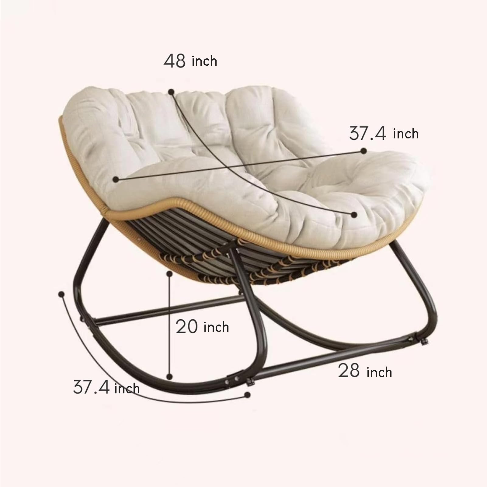 TALFEHR Outdoor Papasan Rocking Chair with Padded Cushion, Oversized Comfy Patio Chair Indoor Wicker Egg Rocker Chair, Steel Frame Modern Lounge Chair for Balcony (Dark Grey,441lb Capacity)