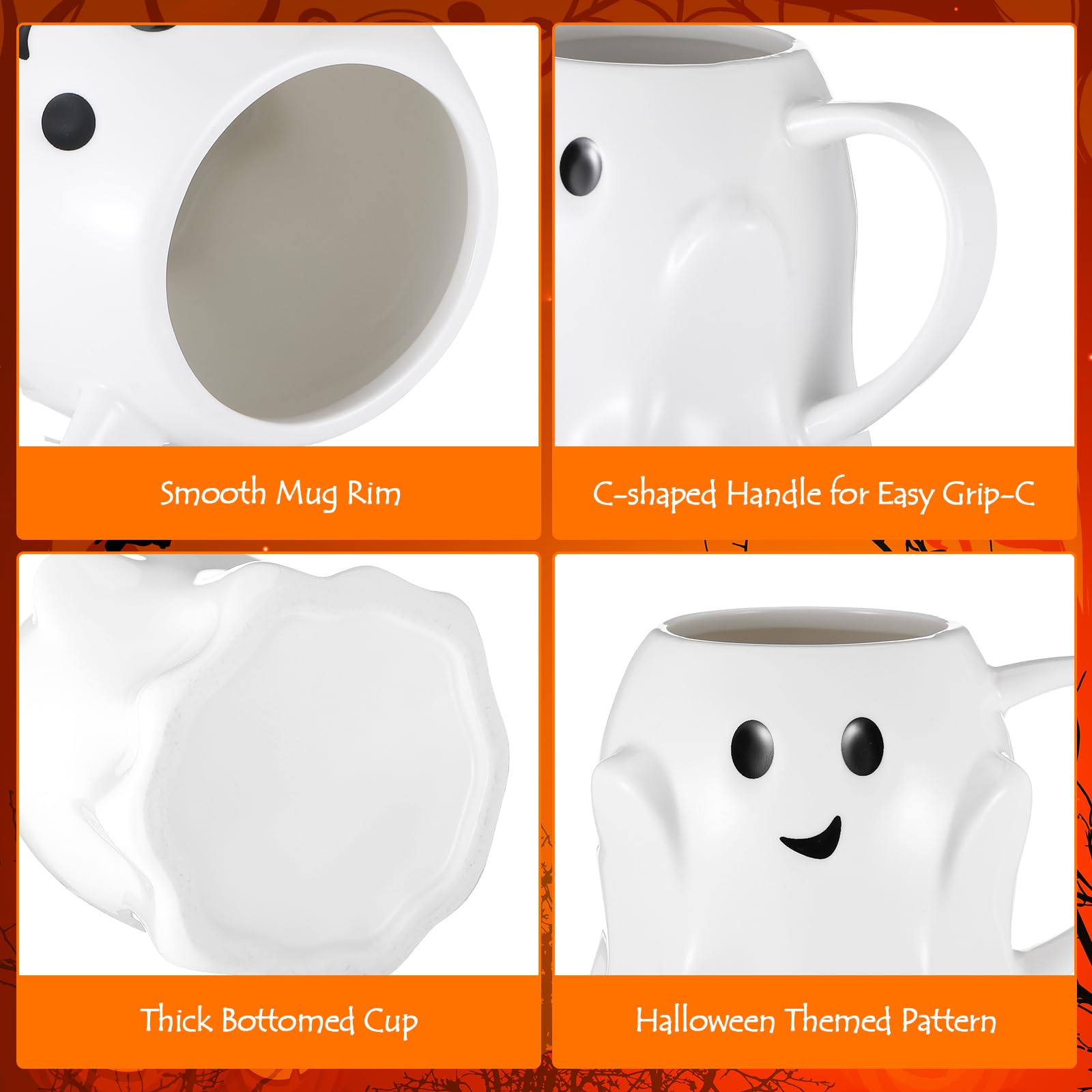 Didaey 4 Pcs 14 oz Halloween Ceramic Ghost Mug Spooky Halloween Mug Novelty Halloween Coffee Mug for Halloween Decor Gifts Coffee Lover, 3 Styles