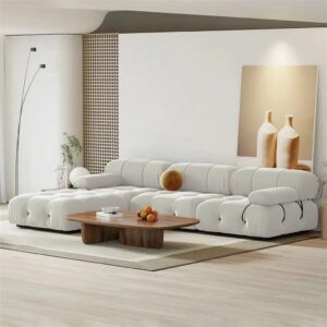 FANCUF Moderns Velvet Cushioned Combination Sofa - Beige/Orange(D)