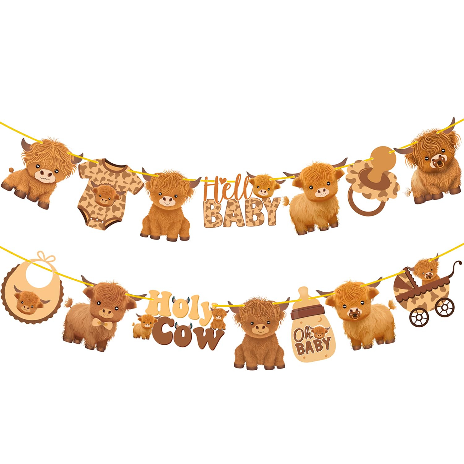 Highland Cow Baby Shower Banners 2Pcs Holy Cow Baby Shower Decorations Highland Cow Party Cutout Banners Oh Baby Party Decorations for Cow Cattle Baby Shower Birthday Party Supplies