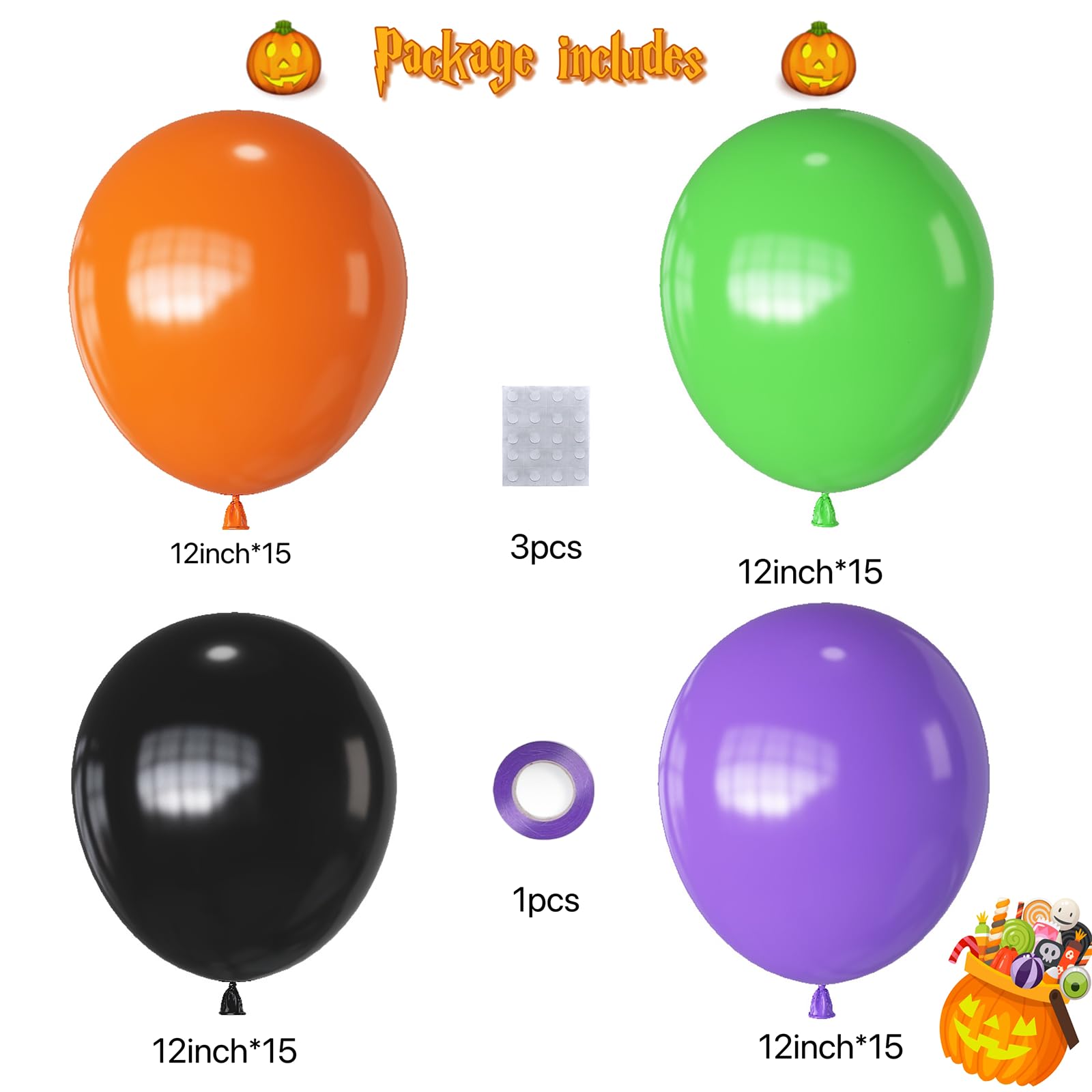 Halloween Party Balloons Decorations, 60PCS 12 Inch Black Orange Purple Green Balloons for Kids Halloween Birthday Bachelorette Party Decorations Supplies