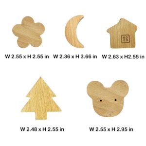 GiYuter 5 Packs Cute Coat Hooks | Suction Cup and Wall Mounted Hook | Child Baby Nursery Wooden Wall Hooks