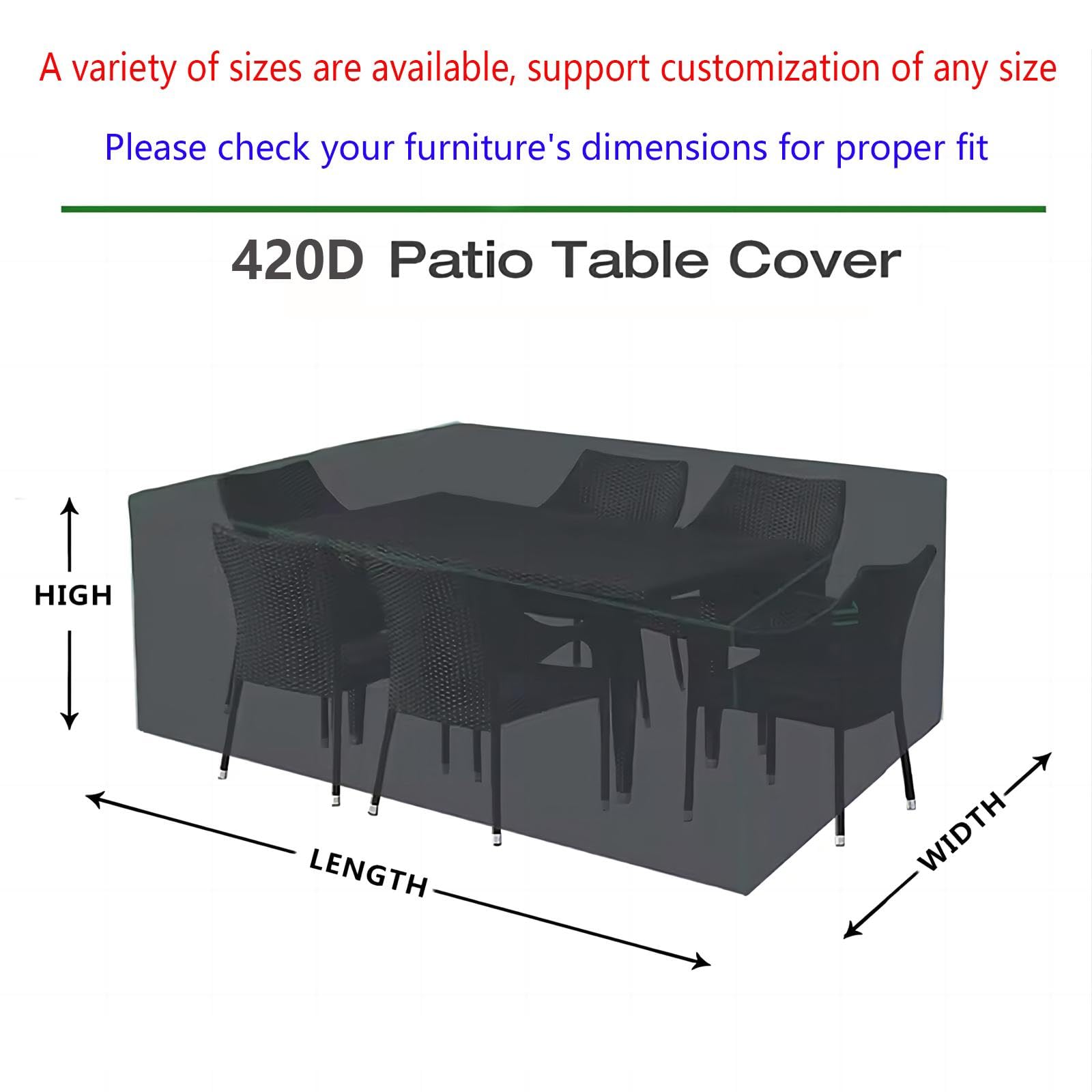 Outdoor Furniture Covers Waterproof, 110x43x16inch/280x110x40cm Patio Furniture Covers, Outdoor Table Covers Waterproof Rectangle, 420D Heavy Duty Outdoor Furniture Covers for Patio Furniture