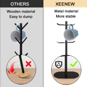 XEENEW Mug Holder Tree, Coffee Cup Holder with 6 Hooks, Coffee Mug Rack, Metal Mug Tree for Counter, Mug Holder Stand Coffee Mug Hanger(Balck)