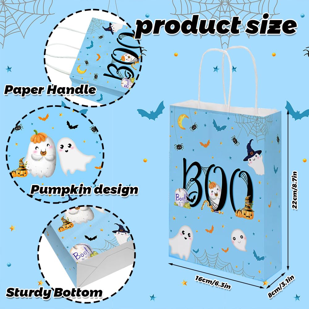 MEHOFOND Halloween Party Gifts Bags Little Boo Gift Bags Blue Halloween Candy Bags Treat Bags Boo Theme Birthday Baby Shower Party Supplies for Boys Halloween Party Favors 24 Pcs