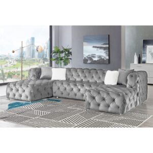 FANCUF U-shaped Modular Sofa Grey Velvet Fabric Living Room Sofa Living Room Furniture