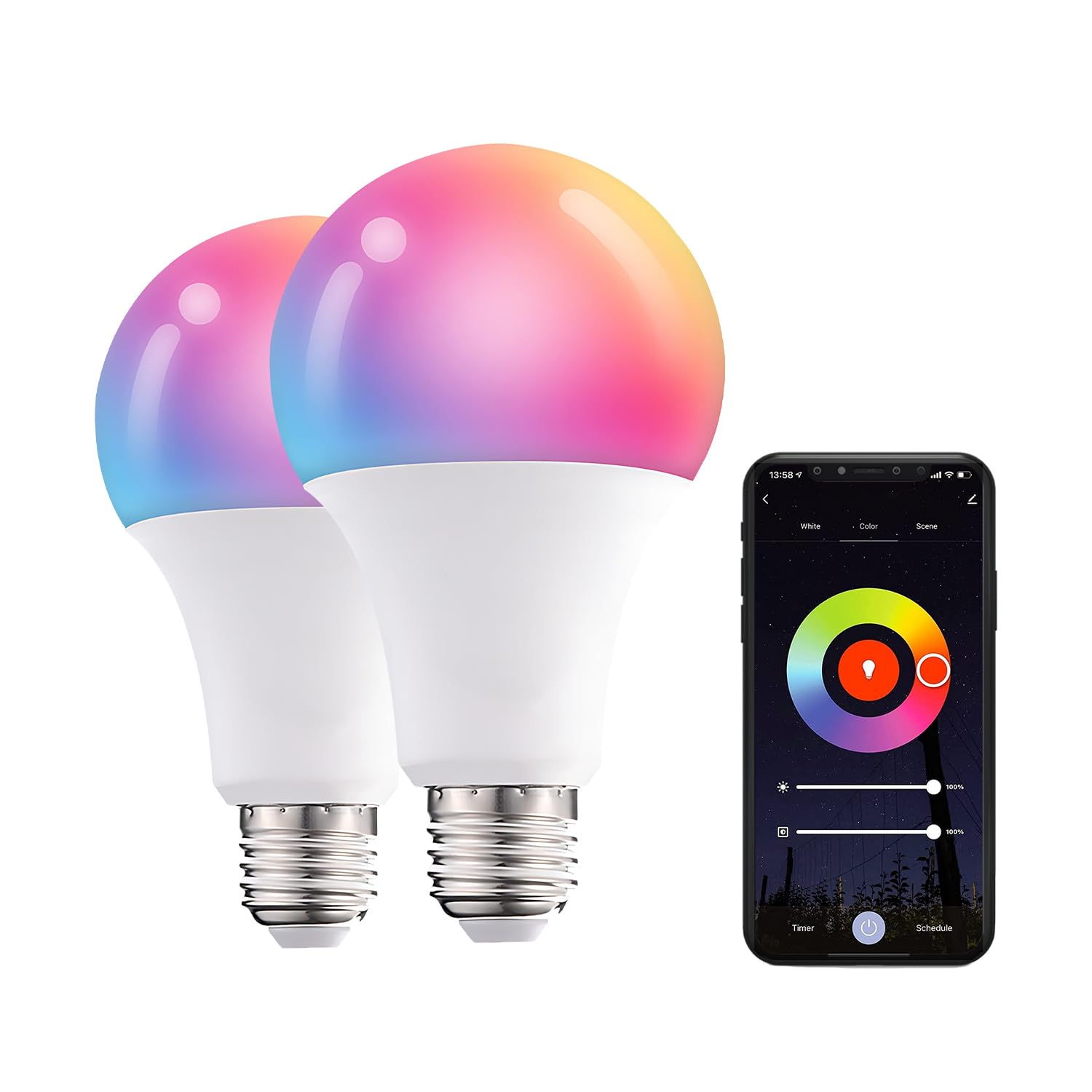 (2 Qty) 10W LED Smart Light Bulb, Alexa Compatible Echo Light Bulb, Tuya Smart Life App, Music Mode, Brightness Adjustment, RGB Color Changing light bulb, Smart Indoor Bulbs That Work with Alexa