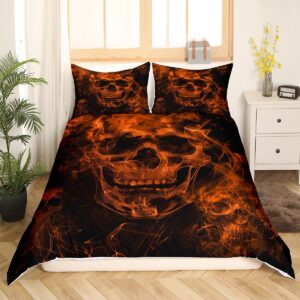 Feelyou Sugar Skull Bedding Set Twin Size Gothic Skull Comforter Cover Set for Kids Teens Adults Halloween Themed Duvet Cover Smokey Orange Black Bedspread Cover Room Decor 2Pcs with 1 Pillow Case