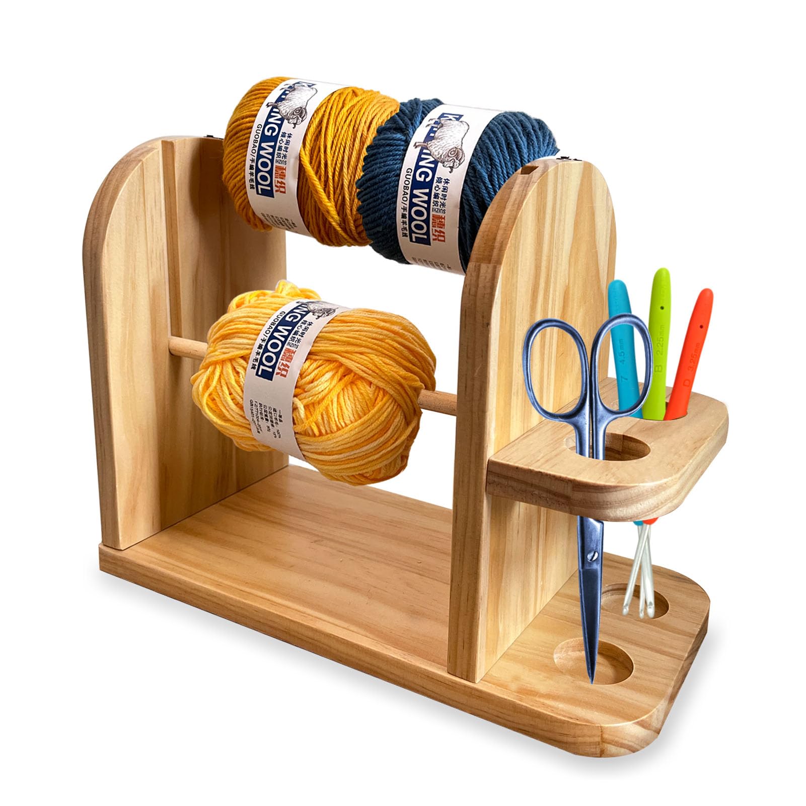 Viredelo Yarn Holder Dispenser for Crocheting,Crochet Yarn Holder,Twizzter Portable Yarn Holder,Yarn Ball Holder Double Revolving for Crochet Knitting,Handmade Wood Yarn Dispenser