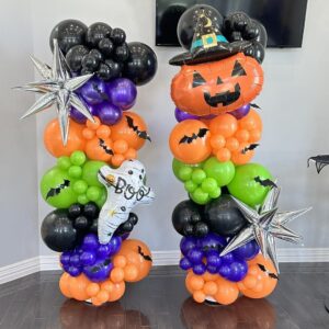 Halloween Party Balloons Decorations, 60PCS 12 Inch Black Orange Purple Green Balloons for Kids Halloween Birthday Bachelorette Party Decorations Supplies