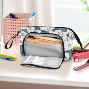 Fisyme Sea Stingray Seaweed Pencil Case Large Capacity Pencil Pouch Pen Bags Box Big Makeup Pencil Case Organizer