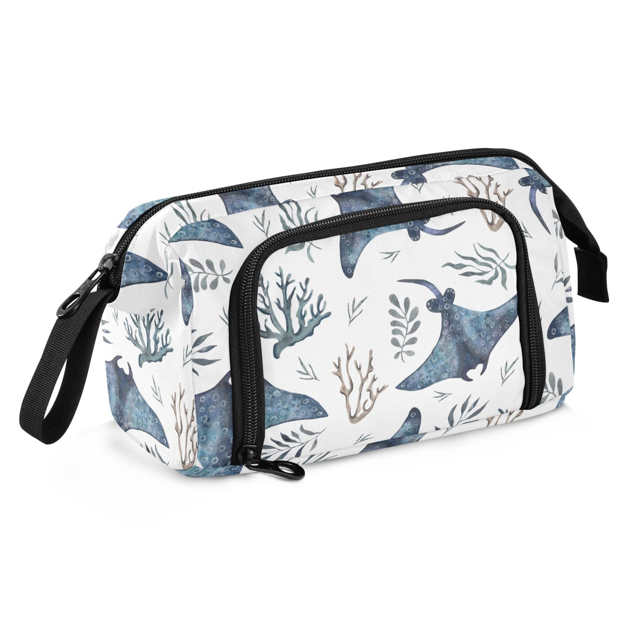 Fisyme Sea Stingray Seaweed Pencil Case Large Capacity Pencil Pouch Pen Bags Box Big Makeup Pencil Case Organizer