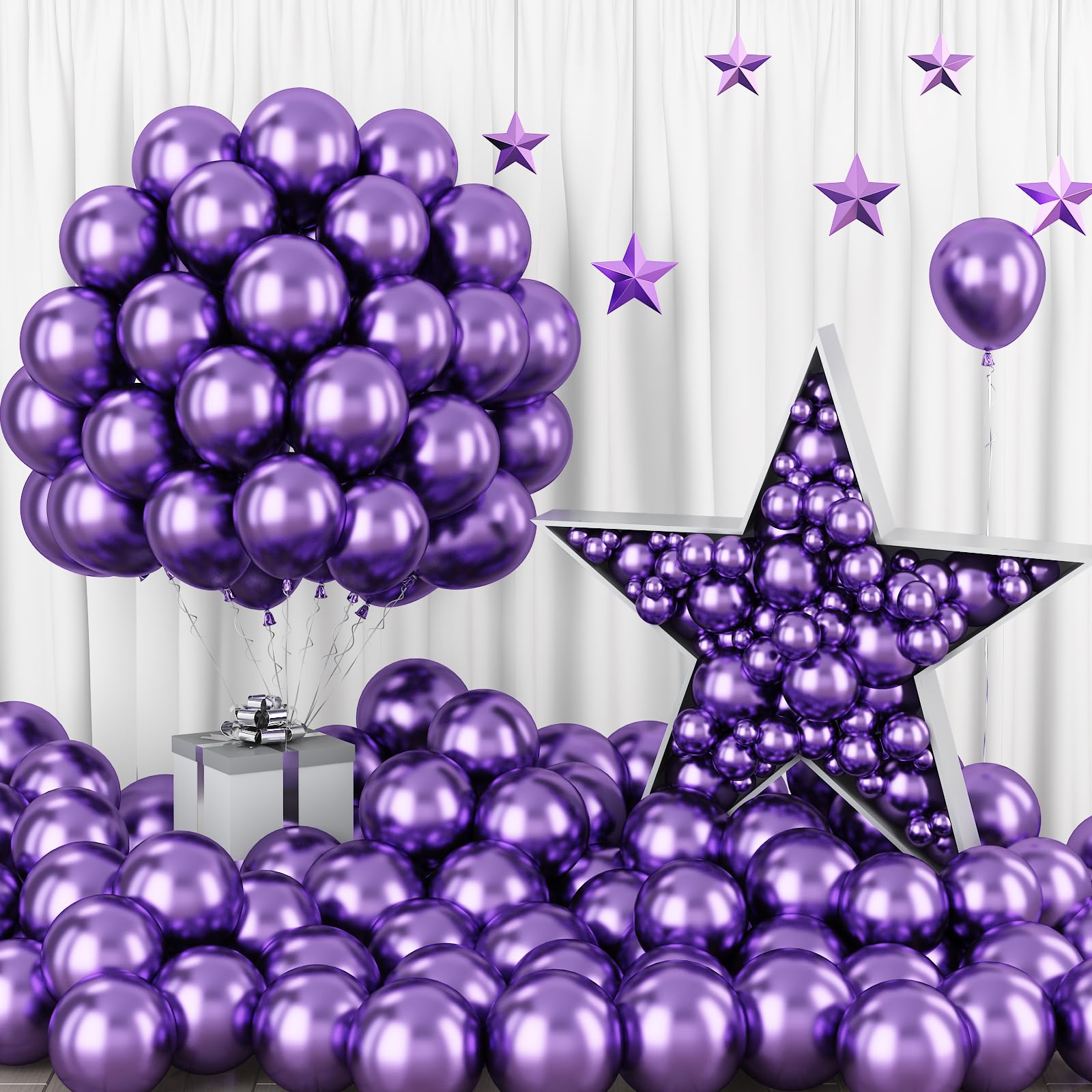 Metallic Purple Balloons, 100 Packs 5 Inches Chrome Purple Latex Balloons Small Purple Balloons Purple Party Decoration for Girls Women Birthday Baby Shower Wedding Graduation Butterfly Theme Party