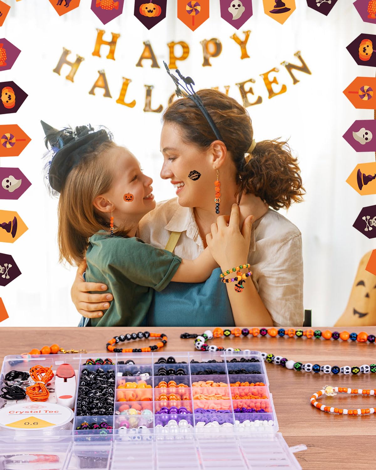 Goldwise Halloween Friendship Bracelet Kit,1 Box Halloween Beads and Black Letter Beads (A-Z) for Jewelry Making, Varieties of Halloween Charms Jewelry Making，DIY Crafts for Gifts Party Favors