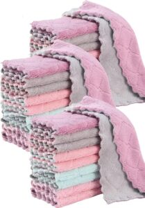 24 pack kitchen dish cloths dish towels, super soft and absorbent coral fleece cloth, coral velvet microfiber cleaning cloth, nonstick oil washable fast drying dish rags for clean table, dish, glass.