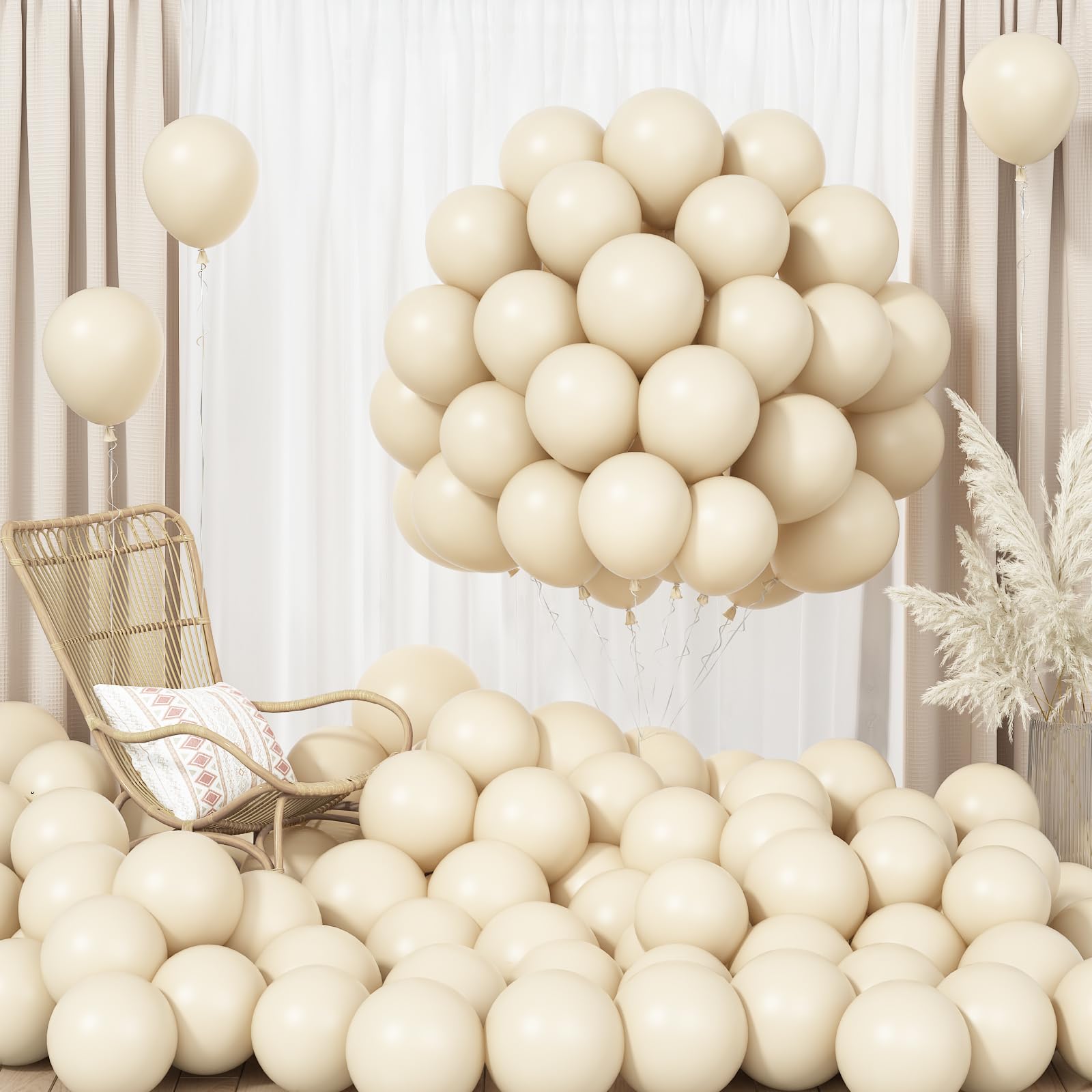 Sand White Balloons, 100 Packs 5 Inch Beige Balloon Kit, Retro White Latex Balloons, Small Ivory Party Balloons for Boho Birthday Wedding Bridal Baby Shower Anniversary Party Decoration