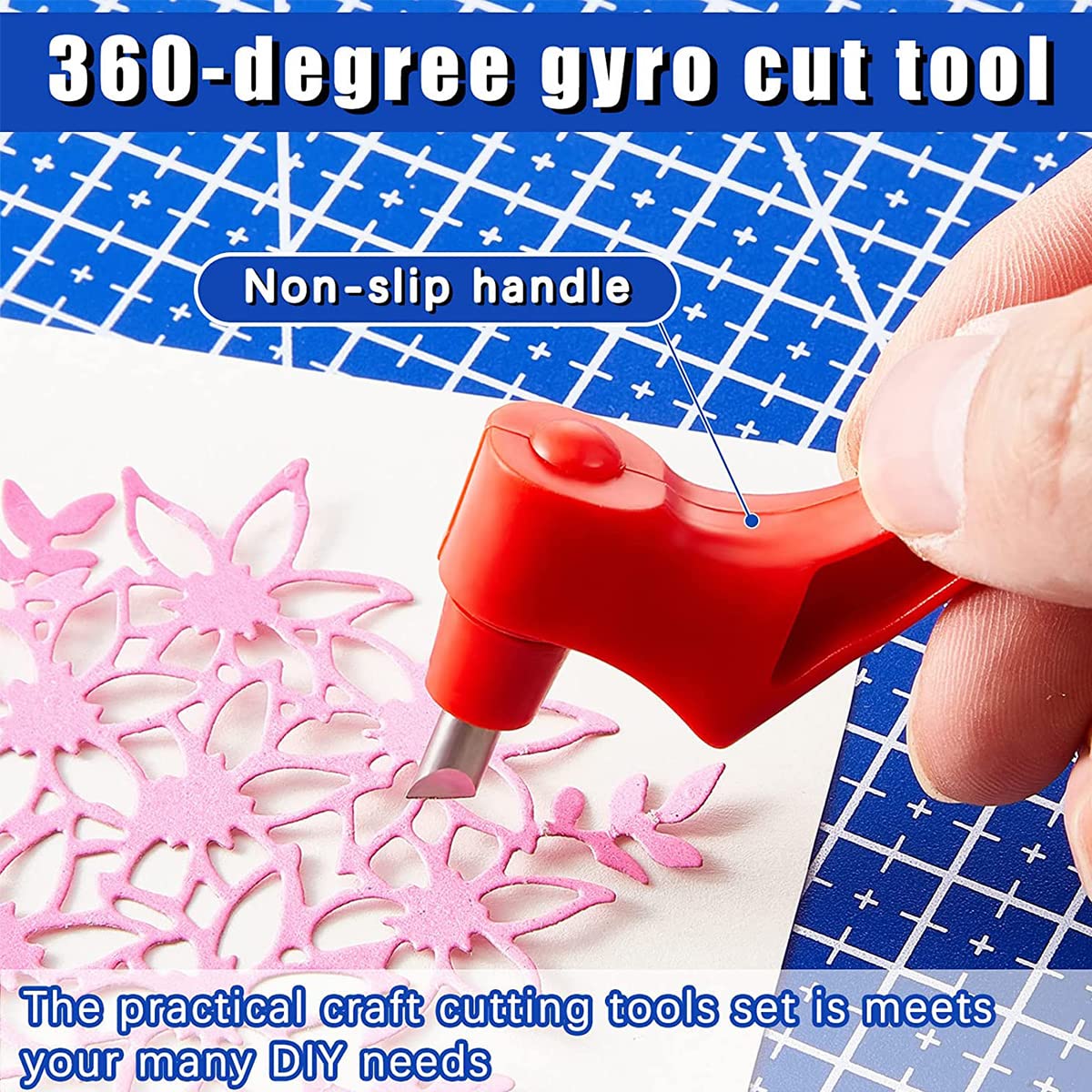 Abizarch Craft Cutting Tools Kit 360 Degree Rotating Gyro Cutting Tools Art Cutting Tools with Cutting Pen 15/30/45 Degree Blades Cutting Mat for DIY Craft Hobby Scrapbook Stencil