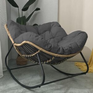 talfehr outdoor papasan rocking chair with padded cushion, oversized comfy patio chair indoor wicker egg rocker chair, steel frame modern lounge chair for balcony (dark grey,441lb capacity)