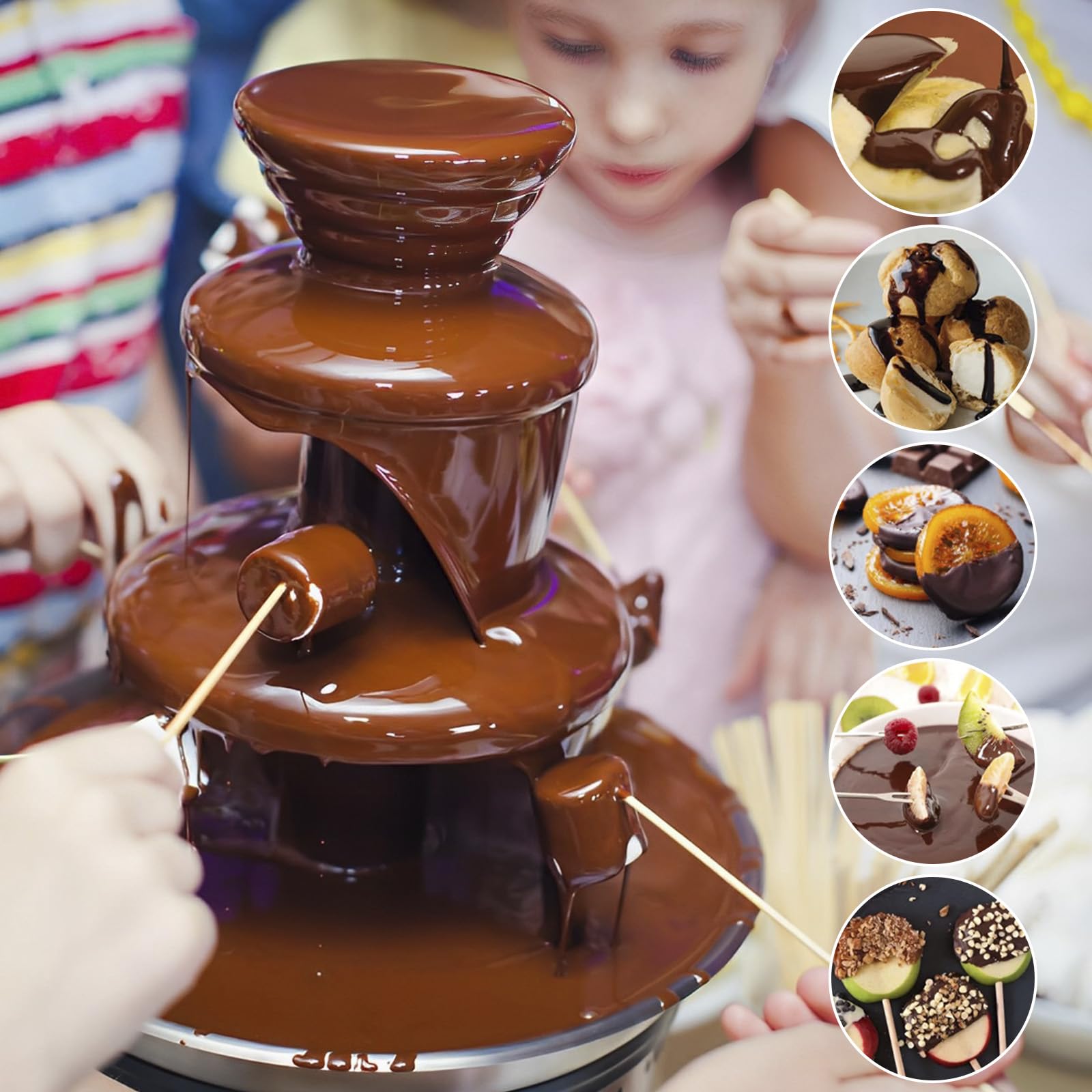 Electric Chocolate Fondue Fountain Machine, 3-Tier Chocolate and Cheese Melting Fountain with 10oz Capacity, Stainless Steel Mini Chocolate Fountain for Parties, Weddings, Birthdays, and Events