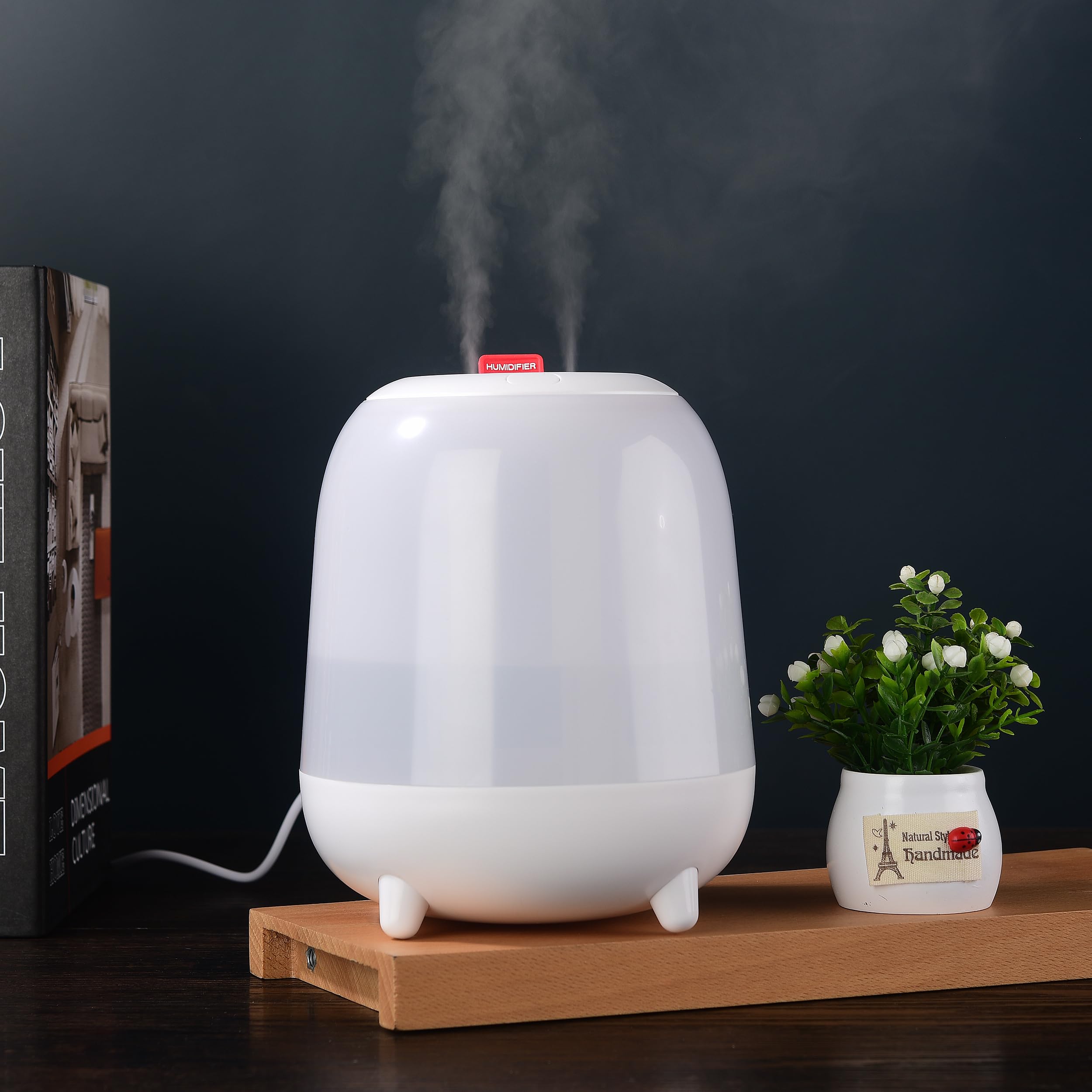 Humidifiers for Bedroom with Nightlight, Ultrasonic Cool Mist Humidifier Top Fill, Quiet Baby Air Humidifier with Night Light 5 Colors, Single/Double hole spray, Auto Shut-Off, 1.5L(White)