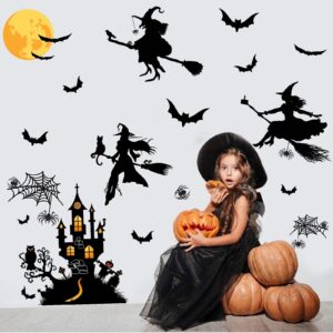 Halloween Decorations Decals Witches Wall Decor Black Bats Castle Stickers Halloween Wall Decal Peel and Stick Halloween Party Supplies Scary Spider Vinyl Sticker Art Murals for Home Window Door Decor