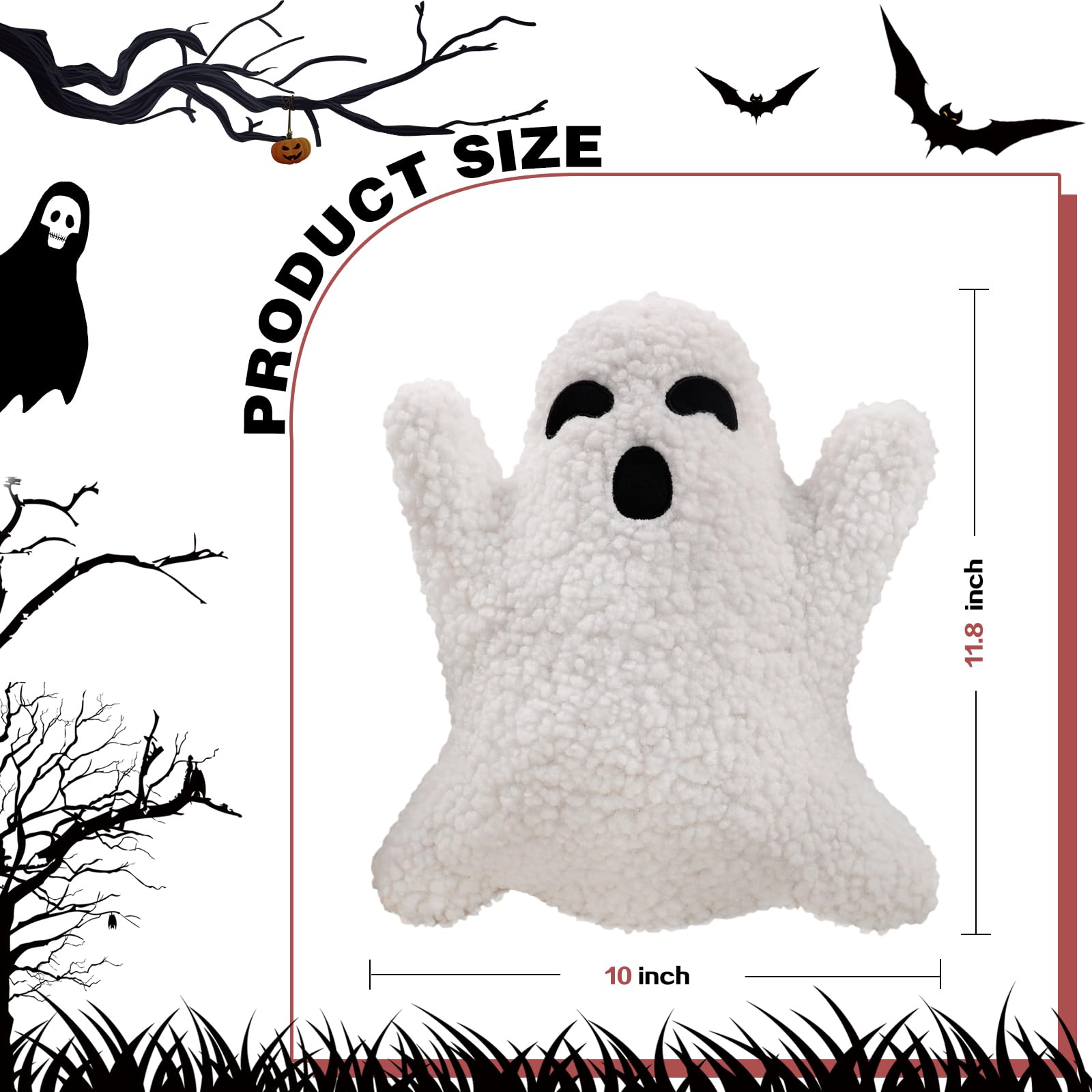 JISEN Ghost Pillow Halloween Pillows Halloween Throw Pillows Ghost Decorative Spooky Pillow Cute Stuffed Ghost Shaped Plush Pillow for Home Decor Couch Halloween Party