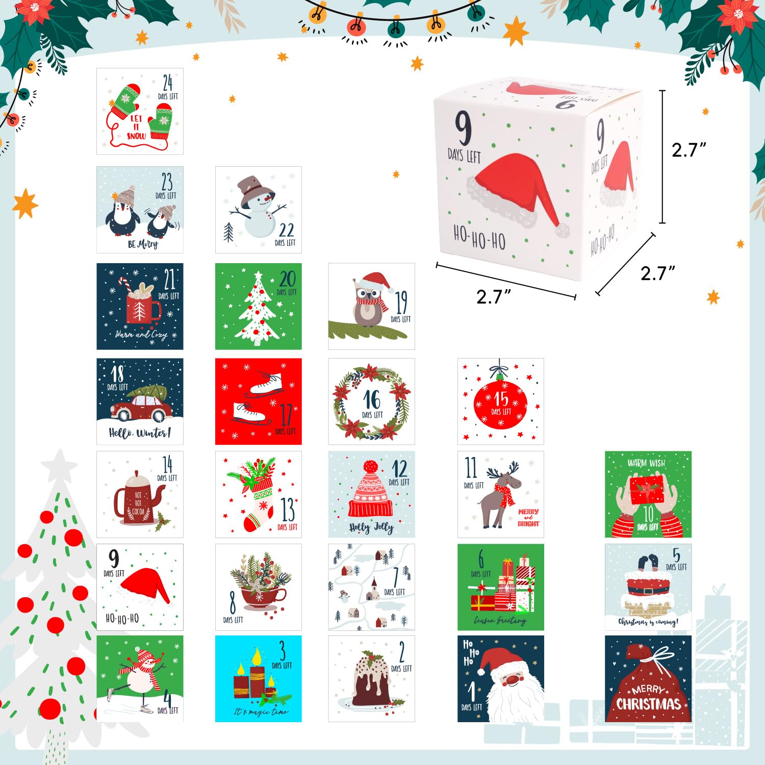 ysmile Christmas Advent Calendar 2024, DIY 25 Empty Christmas Countdown Box for Gift Wrap, 25 Days Number Xmas Holiday Dec