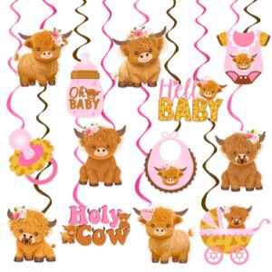 highland cow baby shower hanging swirls holy cow baby shower decorations 20pcs highland cattle birthday party ceiling hanging decor cow party streamers for farm animals party supplies