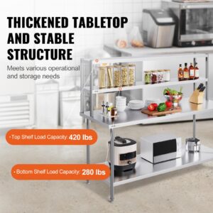 VEVOR Double Overshelf, Double Tier Stainless Steel Overshelf, 12 x 72 Inch Double Deck Overshelf, Height Adjustable Overshelf Prep Work Table for Kitchen, Restaurant and Workshop