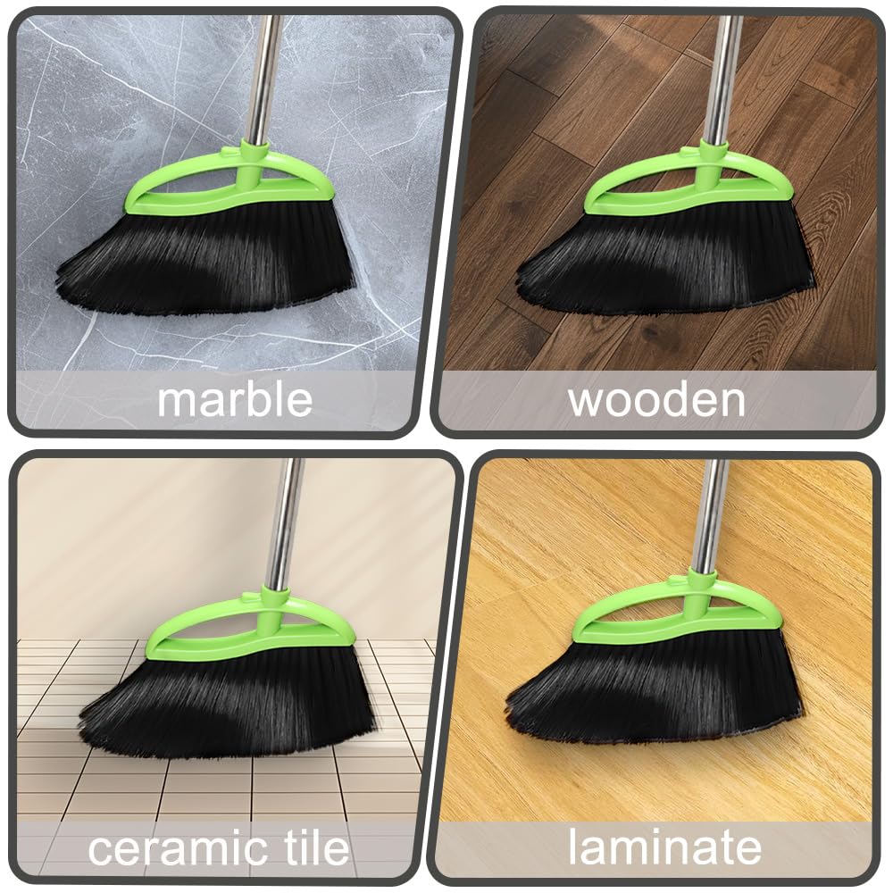 Soft Bristles Green Angle Broom Long Handle Indoor Broom for Hardwood Floor Sweeping Floor Cleaning Broom