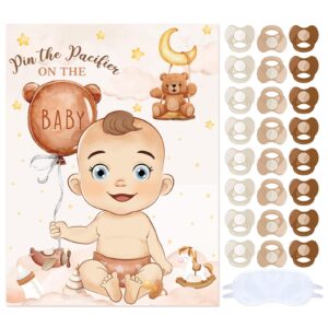 faccito pin the pacifier baby shower games bear baby shower decoration include brown poster 24 pacifier stickers blindfold pin the pacifier on baby game for bear baby shower birthday party supplies