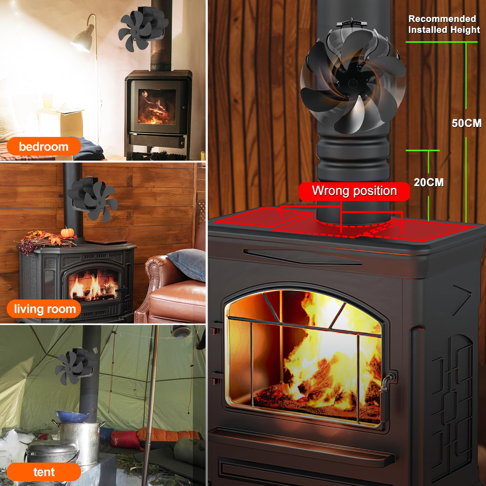 S USECRET Upgrade Magnetic 6-Blade Heat Powered Wood Stove Fan, for Chimneys and Pipes,Efficient Heat Circulation,Increases More Warm Air than 4 Blade Fan,Suitable for Wood/Log Burner/Fireplace