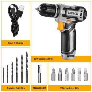 Cordless Drill: DEKO PRO 12V Power Battery Drill Set with Small Electric Drills and 3/8-inch Keyless Chuck with Portable Tool Set Gift Box