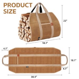 GoCampDirect Firewood Carriers with Handles - 39×18Inch Log Carrier | Package Waxed Canvas Firewood Bag Carrier | Water Resistant Firewood Tote Wood Carrying Bag for Camping Indoor - Khaki