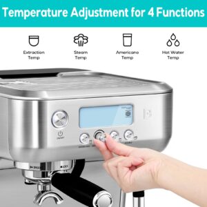 CASABREWS Espresso Machine with Automatic Milk Frother, 20 Bar Espresso Maker with Dual Boiler and LCD Display, Barista Cappuccino Latte Maker with Separate Hot Water System for Americano, Silver