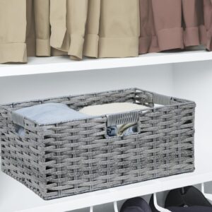 Large Storage Basket, Rectangular Wicker Basket for Organizing, Waterproof Plastic Woven Basket for Storage, Shelf Basket with Built-in Handles, Pantry Baskets-1 Pack