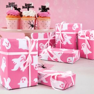 100 Sheets Halloween Pink Boo Tissue Paper, 20 x 14in Pink Ghost Print Wrapping Tissue Cute Ghpst Art Decorative Tissue for Happy Boo Day Girls Baby Shower Birthday Party Supplies