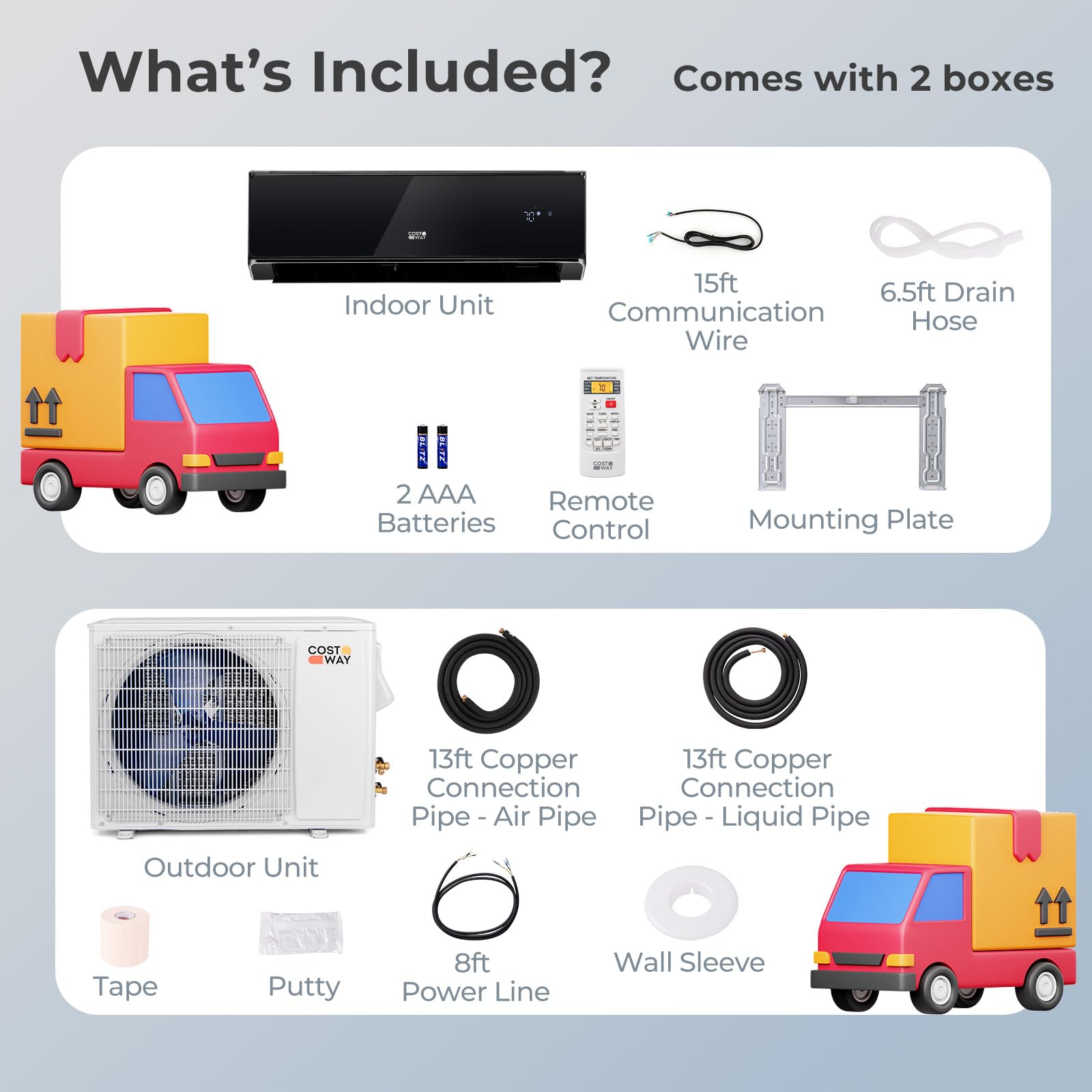 COSTWAY 18000 BTU Wifi Enabled Mini Split Air Conditioner & Heater, 21 SEER2 208-230V Inverter AC Unit Cools up to 1250 Sq. Ft., Energy Efficient (Black, 18000BTU, 208-230V, 21 SEER2-WIFI)